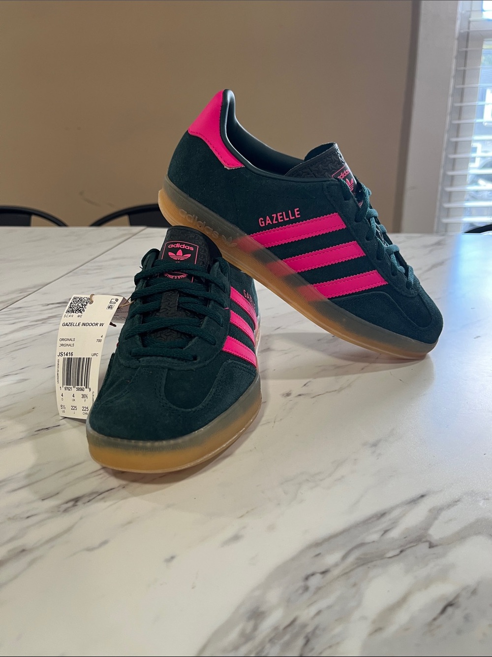 adidas Gazelle Sneakers in green & Pink with Gum Sole